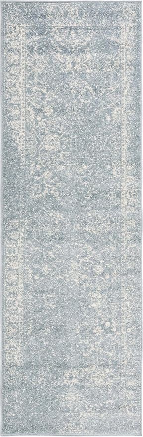 SAFAVIEH Adirondack Collection Runner Rug - 2'6" x 12', Slate & Ivory, Distressed Vintage Floral Design, Non-Shedding & Easy to Clean, Ideal for Hallway, Foyer, Entryway, Bedroom (ADR109T)