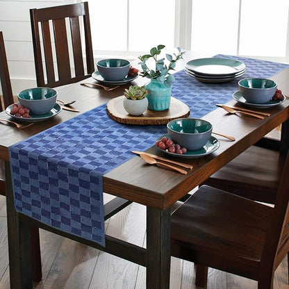 AAYU Denim Table Runners Fringed Tape Weaved,Hand Frayed Tape Weaved, 17-18 Inch X 72 Inch,
