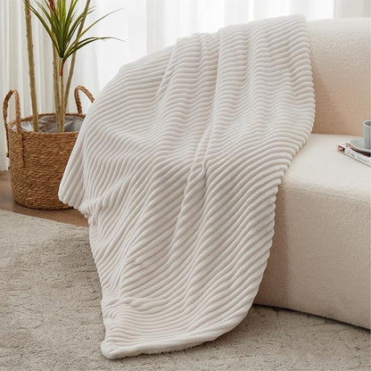 Sherpa Twin Blanket - Soft Cozy Fleece, Warm for Winter, Reversible for Sofa, Cream, 60 x 80 Inches