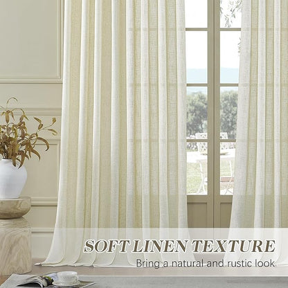 MASWOND Extra Long Pinch Pleat Linen Curtains 120 Inches Long 2 Panels for Living Room Semi Sheer Pleated Back Tab 2 Story Drapes Light Filtering Curtain with Hooks for Dining Room, Linen W38xL120