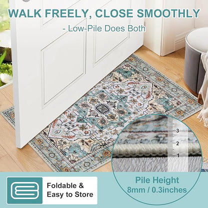 WILLSUN Washable Area Rugs, 3x5 Non-Slip Boho Large Area Rugs for Living Room, Bedroom, Machine Washable Vintage Rug, Indoor Floral Print Carpet for Home Decor, Kid & Pet Friendly Mat