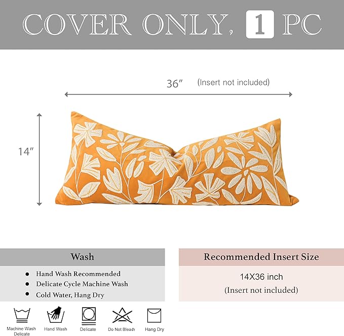 BlissBlush Fall Throw Pillow Cover 14x36 Long Body Lumbar Throw Pillow for Bed, Yellow Mustard Soft Velvet Accent Farmhouse Lumbar Throw Pillowcase for Bedroom Sofa Couch Home Décor