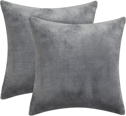 BEDELITE Velvet Pillow Covers 18x18 with Zipper, 2 Pack Super Soft Square Pillow Covers for Bedroom, Sofa, Couch,Luxury Cozy Fleece Pillowcases for All Seasons(18x18 Inches, Gray)