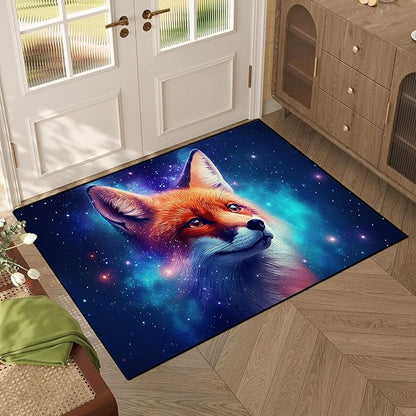 Galaxy Fox Rug 3D Cute Foxes Area Rugs for Bedroom Living Room Playroom Boys Kids Cartoon Colorful Carpet Glitter Stars Throw Rugs Floor Mat 47 in X 31 in