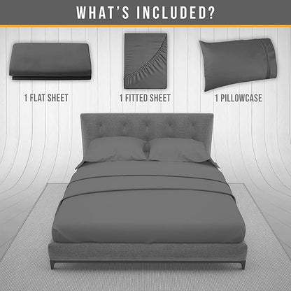 Twin Sheets Set - Luxury Hotel Bed Sheet - Soft Cooling Sheets with Elastic Corner Straps - Deep Pockets Microfiber Bedsheets - Bedding Sheet & Pillowcases Sets - 3 PC (Twin Size, Gray)