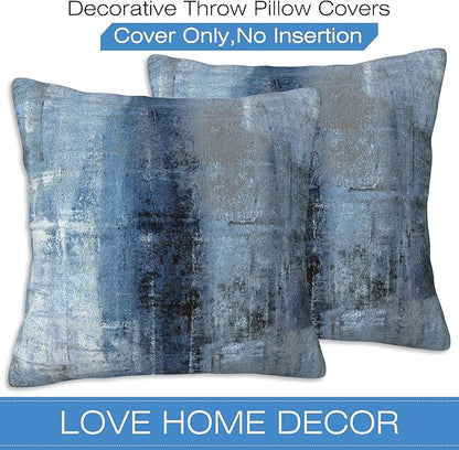 Throw Pillow Cover Case Blue and Grey Abstract Art Pillow Covers 16x16 Inch Set of 2,Soft Decorative Throw Pillow Case for Living Room Bedroom Sofa Couch Cushion Covers