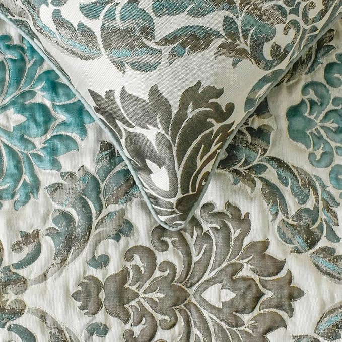 The HomeCentric King/Queen/Twin Blue Designer Queen 74"x18" Bed Runner with Pillow Cover, Damask Bed Scarf on Jacquard Fabric - Royal Elegance