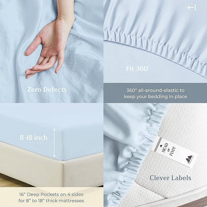 Mayfair Linen 100% Cotton Bed Sheets King Sheet Set - 500 Thread Count Sheets King Size 4 PC Set (Light Blue), Soft, Cooling, Hotel-Quality 16" Deep Pocket Sateen Cotton Bedsheet for Hot Sleepers