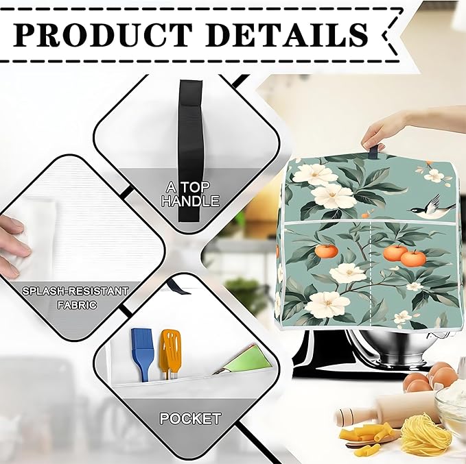 Mixer Dust Cover for 6-8 Qt Stand Mixer, Cloth Cover with 2 Storage Pockets for Stand Mixer Protective Covers Large for 6-8 Quart Mixer