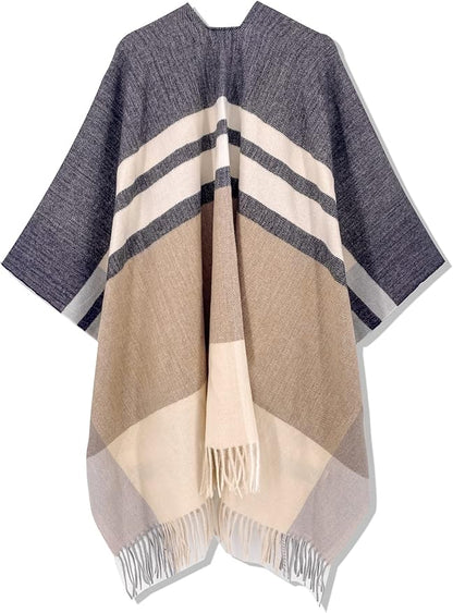 Moss Rose Women's Travel Plaid Shawl Wrap Open Front Poncho Cape for Fall Winter