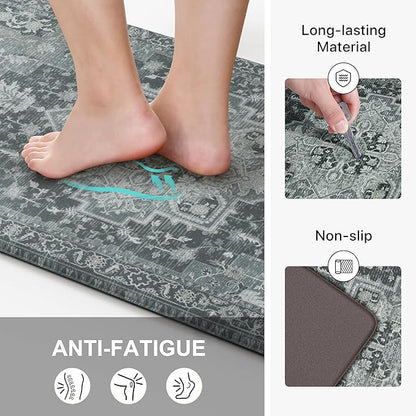 GENIMO Kitchen Mats for Floor, Washable Anti Fatigue Mat for Cushioned, 17.3"x59", Waterproof Kitchen Rugs, Non Slip Foam Comfort Standing Mat Rug for Home, Runner, Sink, Laundry, Dark Gray