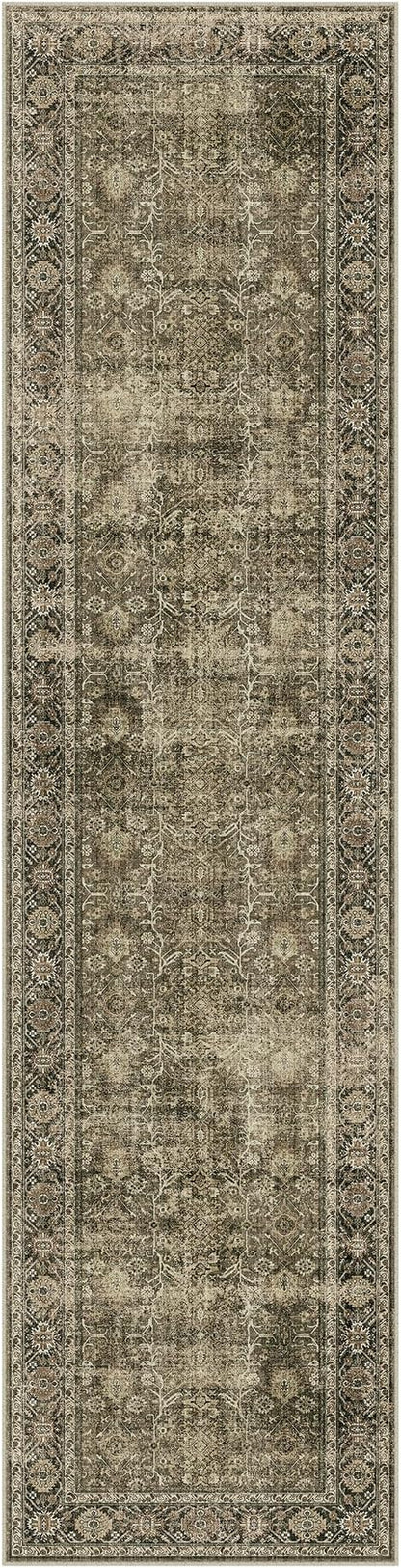 Light Brown Runner Rug 2x10 Vintage Area Rug Hallway Indoor Kitchen Washable Living Room Carpet Tribal Distressed Rug Retro Accent Throw Rug for Office Dining Room Bathroom Faux Wool