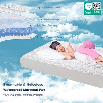 GRT Twin XL Mattress Protector, 100% Waterproof Mattress Protector Twin XLong with Dual-Layers Protection, Noiseless Quilted Fitted Mattress Pad Cover with 8"-26" Deep Pocket