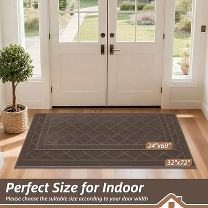 BEQHAUSE Dirt Trapper Door Mat 24" x 60", Doormat Non-Slip Entryway Rugs Washable, Dog Door Mat Stain Resistant and Absorbent Welcome Floor Mat for Front Back Door, Muddy Wet Shoes & Paws, Light Brown