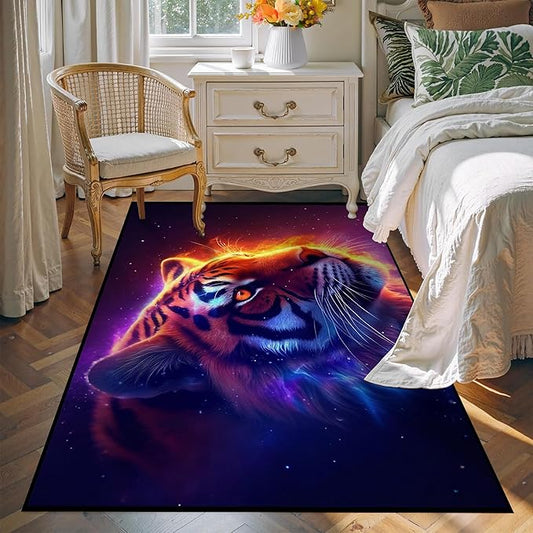 Galaxy Tiger Rug Large 3D Fierce Tigers Area Rugs for Bedroom Living Room Playroom Gameroom Boys Kids Fire Glitter Carpet Throw Rugs Floor Mat 71 in x 47 in