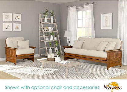 Nirvana Futons Brentwood Tray Arm Futon Sofabed Set - Queen Frame, 8" Thick Ivory Mattress, Rich Heritage Finish