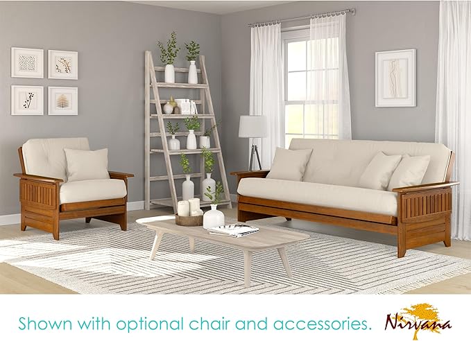 Nirvana Futons Brentwood Tray Arm Futon Sofabed Set - Full Frame, 8" Thick Ivory Mattress, Rich Heritage Finish