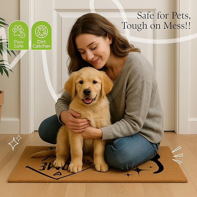 Coir Door Mats 17" X 30", Non-Slip Sturdy, PVC Backed Heavy Duty, Easy to Clean, Ideal for Door Entrance, Patio, Porch, Backyard, Garages, Home Sweet Home, with Cats