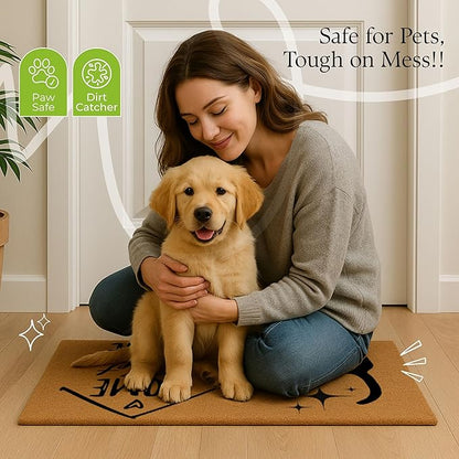 Coir Door Mats 17" X 30", Non-Slip Sturdy, PVC Backed Heavy Duty, Easy to Clean, Ideal for Door Entrance, Patio, Porch, Backyard, Garages, Home Sweet Home, with Cats
