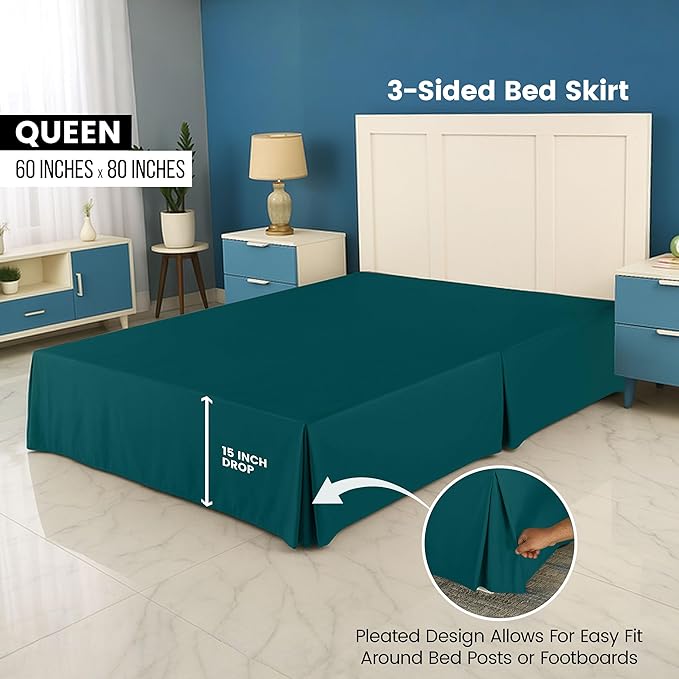 Utopia Bedding Queen Bed Skirt - Soft Quadruple Pleated Ruffle - Easy Fit with 16 Inch Tailored Drop - Hotel Quality, Shrinkage and Fade Resistant (Queen, Teal)