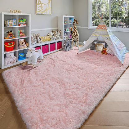 ONASAR Pink 6x9 Area Rugs for Living Room Bedroom, Washable Large Fluffy Bedside Throw Rug, Soft Plush Shaggy Fuzzy Floor Carpet for Nursery Kids Girls Boys Teen Dorm Home Office Decor Aesthetic