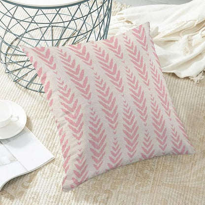 BETGINY Boho Pillow Covers 18 x 18 Inch Pack of 2, Pink Bohemian Ethnic Herringbone Pattern Decorative Throw Pillow Covers Vintage Linen Farmhouse Outdoor Pillowcase for Bedroom Home Sofa Decor