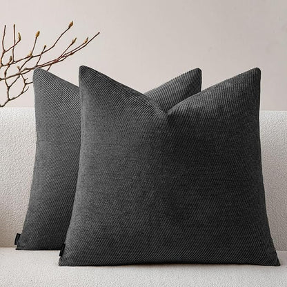 a moment Pack of 2 Decorative Chenille Throw Pillow Covers with Twill Cushion Covers for Sofa Living Room Couch Bed 16x16 Inch Black