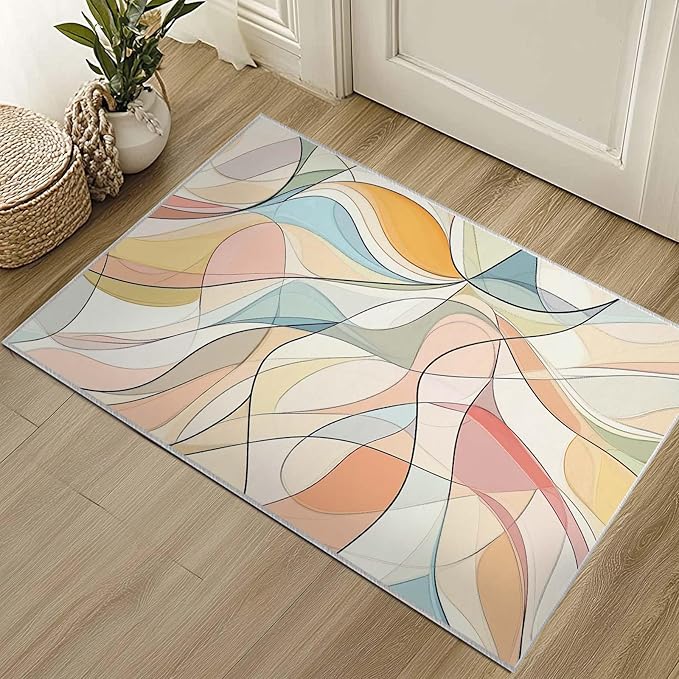 2x3 Colorful Entryway Area Rug Blue White Pink Yellow Bathroom Rug Non Slip Machine Washable Low Pile Small Carpet Kitchen Bedroom Door Mat Entrance
