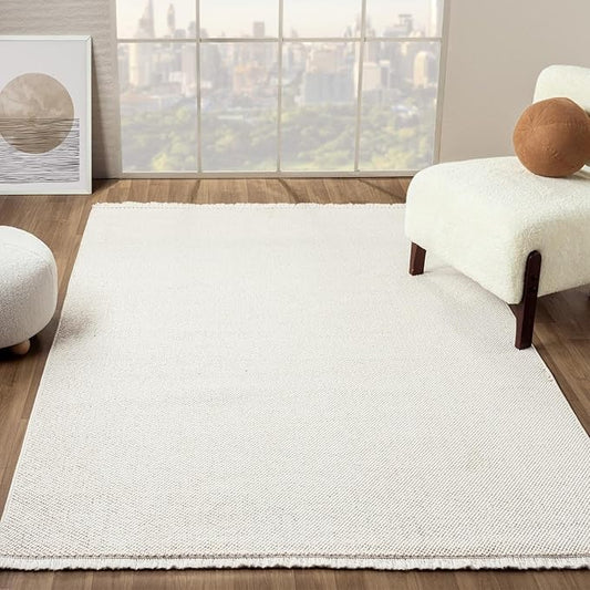 LUXE WEAVERS Solid Machine Woven Cream 5x7 Area Rug, Indoor Stain-Resistant Carpet