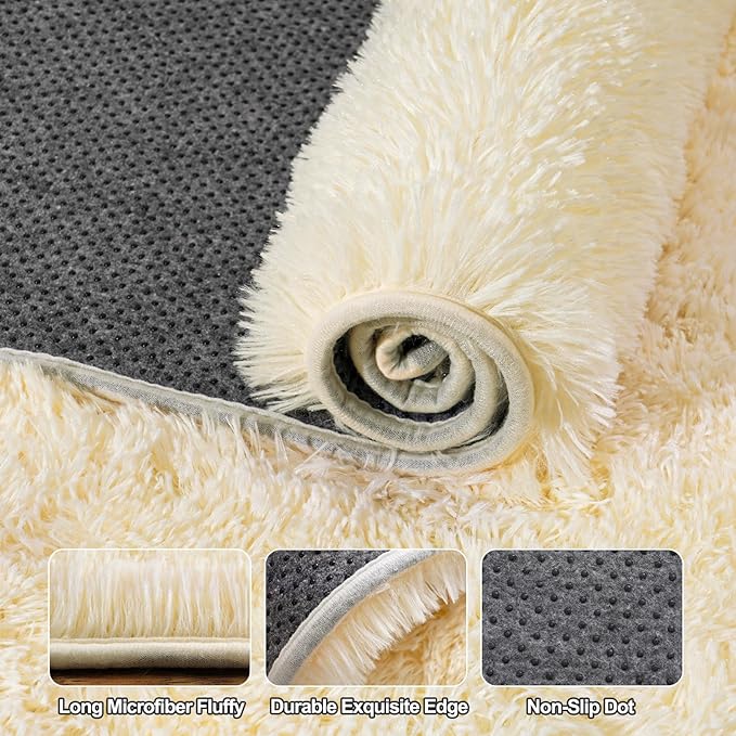 Area Rugs for Living Room, Shaggy Carpets for Living Room, Upgrade Non-Slip Plush Rugs for Kids' Room, Perfect Decor for Modern Home Light Champagne 4x6 Feet
