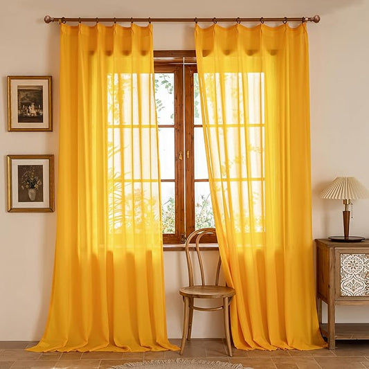 MAIHER Gold Sheer Pinch Pleated 120 Inch Curtains Floor to Ceiling for Living Room Light Filtering Pleated Drapes with Adjustable Hooks Soft Touch 10ft Curtains, Gold, 42" W x 120" L, 2 Panels
