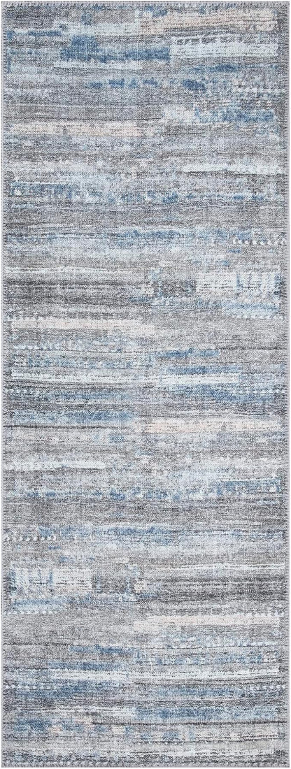 Bloom Rugs Washable Non-Slip 10 ft Runner - Gray/Blue/Blush Modern Abstract Runner for Entryway, Hallway, Bathroom, and Kitchen - Exact Size: 2.5' x 10'