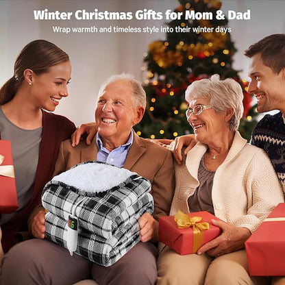 Grey Heated Weighted Blanket for Adults 20Lbs Queen Size 60"x80", 2-in-1 Electric Heating Pad Lap Heavy Blanket for 190-210lbs for Couch, 10 Level 1-8H Auto Off, Birthday Gifts for Men Dad Boyfriend