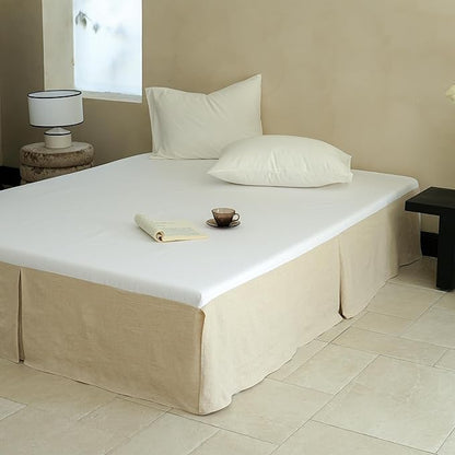 Simple&Opulence French Linen Bed Skirt with Classic 14 inch Drop Dust Ruffle, Tailored Draped Premium Natural Flax Cotton Blend Basic Dust Easy Fit Breathable Farmhouse Bedding (Queen, Basic Linen)