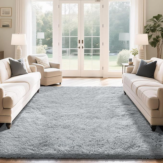 Fluffy Rug Shaggy Area Rug, Grey 6x9 Area Rugs for Living Room, Large Shag Area Rugs for Bedroom Kids Room Home Decor, Upgrade Anti-Skid Rectangular Fuzzy Rugs
