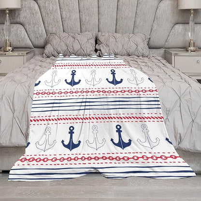 Anchor Blanket Vintage Navy Blue Red Stripe Nautical Anchor Abstract Art Printed Soft Cozy Lightweight Throw Blanket for Kids Girls Boys Women Bedroom Living Room Dorm Chair Sofa Travel 40x50in