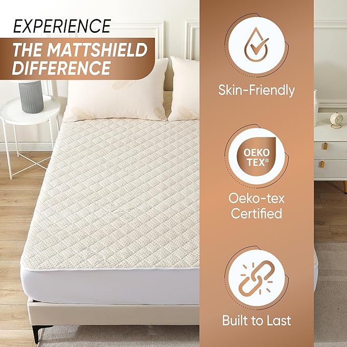 Luxury Quilted Organic Cotton Mattress Protector King - 380 GSM Waterproof & Breathable Pad - Deep Pocket Fitted Cover - Soft & Silent Protection