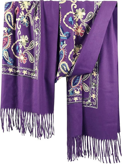 Urban CoCo Women's Embroidered Tassel Long Shawl Oversize Scarf Wraps for Women