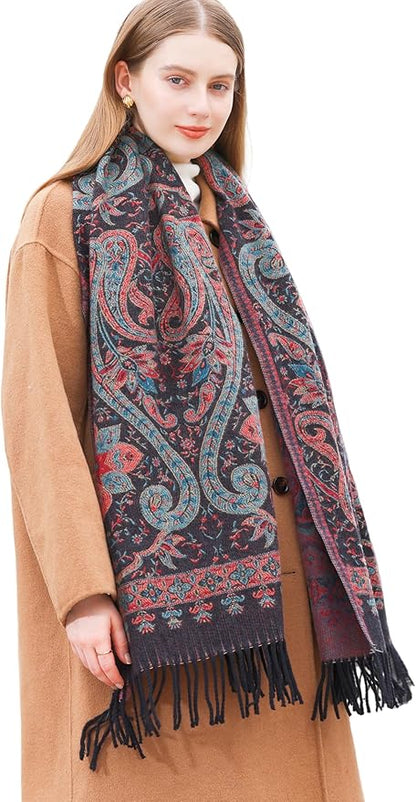 Wander Agio Warm Fashion Scarf Long Shawl Large Blanket Winter Wraps Scarves for Women Cashmere Jacquard Vintage Paisley