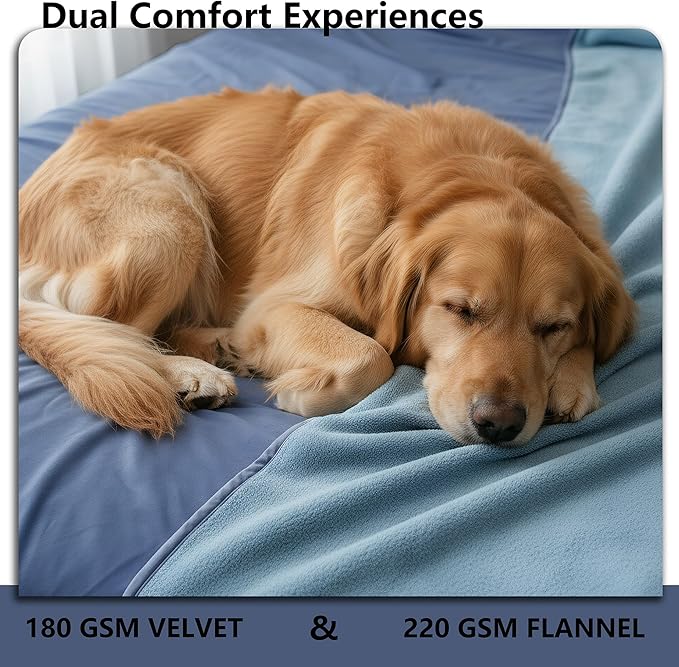 Waterproof Blanket for Couch, Leak Proof Dog Bed Blankets Reversible, Pet Throw Sofa Furniture Protector Machine Washable-52 x82,Navy Blue+Stone Blue