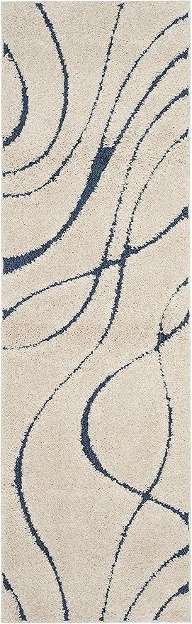 SAFAVIEH Florida Shag Collection Area Rug - 2'3" x 21' Runner, Cream & Blue, Non-Shedding & Easy Cleaning, Plush Thick Pile, Ideal for Living Room, Bedroom, Dining Space (SG471-1165)