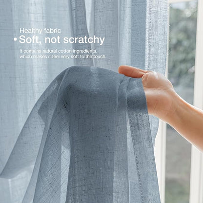 Anmao Natural Linen Curtains for Living Room 72 Inch Length 2 Panels Set, Light Filtering Semi Sheer Window Curtain Drapes for Bedroom with Curtain Rings and Clips, 52Wx72L, Haze Blue