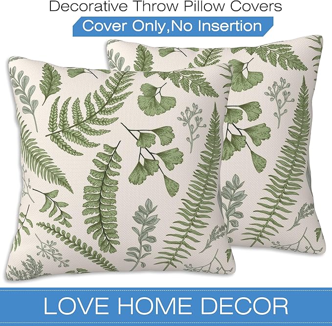 Leaves and Herbs Throw Pillow Cover Case Vintage Floral Botanical Throw Pillows Set of 2 Super Soft Pillow Covers 18x18 Inches Farmhouse Home Decor for Living Room Bedroom Sofa Couch Cushion Cover