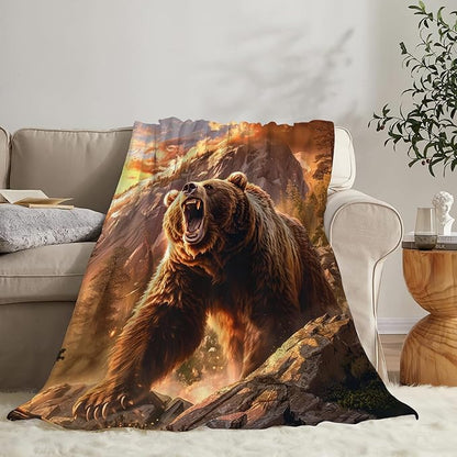 Bear Animal Throw Blanket - Cabin Decor Gift for Girls, Women, Boys, Men - Soft Warm Cozy Fleece for Couch, Sofa, Bed 80"x60"