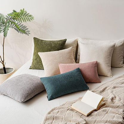 a moment Pack of 2 Decorative Chenille Throw Pillow Covers with Twill Cushion Covers for Sofa Living Room Couch Bed 22x22 Inch Dark Teal