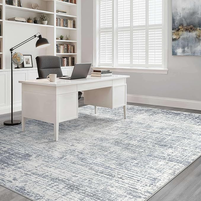 10x12 Area Rug Living Room: Washable Large Neutral Blue Rugs Abstract Soft Modern Stain Resistant Indoor Floor Non-Slip Carpet for Bedroom Nursery Kids Office Playroom Dining Room Under Table Home