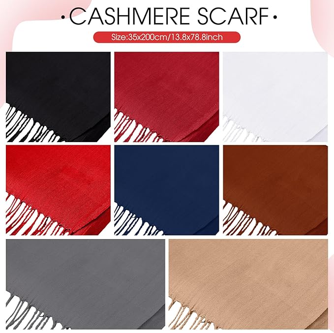 Suhine 8 Pcs Winter Scarves Bulk for Women Lightweight Blanket Scarf with Tassel Edge Pashmina Shawl for Women Men