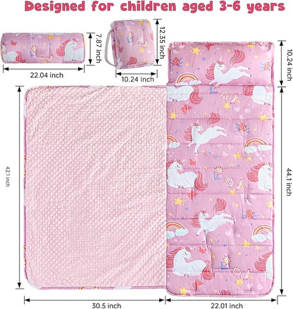 DJY Toddler Nap Mat,Kid Slumber Bag with Removable Pillow & Minky Blanket,Soft Sleeping Mat Perfect for Daycare,Preschool,Kindergarten,Travel
