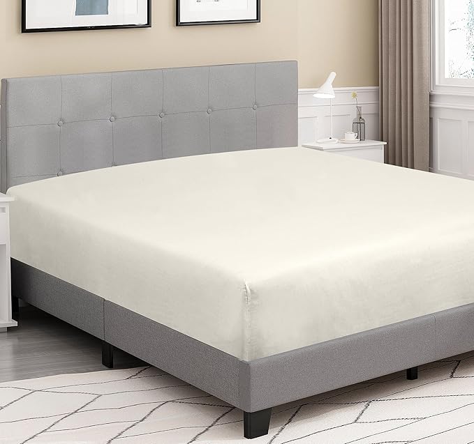 ROYALE LINENS 300 Thread Count 100% Long Staple Combed Cotton Fitted Sheet Twin XL - Super Soft Deep Pocket Bottom Sheet - Fitted Sheets Only - Elastic Sheets (Twin XL, Cream)