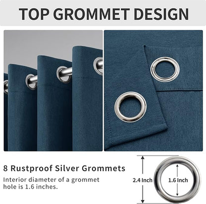 Easy-Going Linen Look Blackout Curtain Grommet Window Curtain Drapes for Bedroom, Living Room Thermal Insulated Room Darkening (2 Panels, 52x108 inch, Navy)